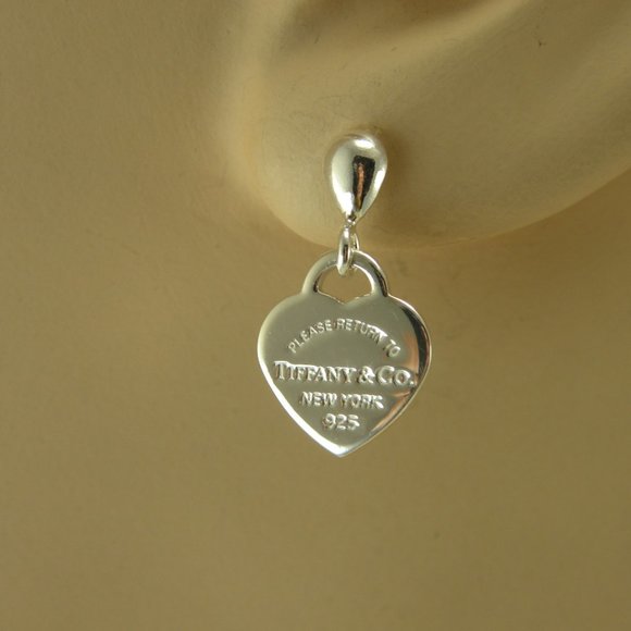 NEW Mini Heart Teardrop Stud Earrings Return to Tiffany & Co Solid 925 Silver - Picture 7 of 15